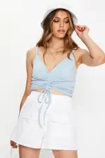 Blue Jersey Ruche Front With Draw-Cord Singlet - Size S, Women's Singlet