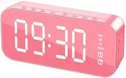 LED Display Mirror Digital Alarm Clock Wireless Bluetooth Speaker Home Decor (Pink)