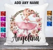Ballerina Cushion Cover Sequin Throw Pillow Reversible Ballet Personalised