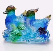 Chinese Liu Li Crystal Mandarin Ducks Statue Wedding Love Gift Feng Shui Decor