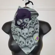 Loop Skull Neck Scarf Gray Gaiter Neck Warmer Knit Fleece Lined Goth Grunge NEW