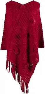 [AiYoWi] Winter Women Sweater Cloak Fashion V-Neck Ladies Tassel Cape Coat Soft Warm Knitted Pullover Sweaters Cloak Shawl Poncho - red sweater,One Size
