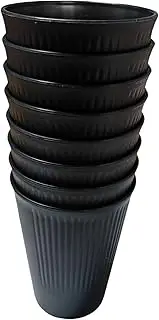 8 Pack Wheat Straw Cups Reusable Drinking Cups, Durable & Lightweight, Perfect for Home, Office, Camping, and Outdoor Use Dishwasher Safe (Black)