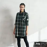 在飛比找momo購物網優惠-【JEEP】女裝 質感格紋休閒長版襯衫(綠色)