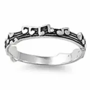 Sterling Silver Ring - Music Notes 3mm band Rings size 9