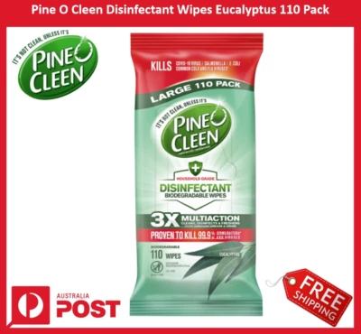New Pine O Cleen Disinfectant Wipes Eucalyptus 110 Pack + Free Shipping