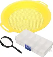 Happyyami 1 Set Sorting Sieve Pan Potable Mesh Filter Pan for Panning with Magnifier Non Slip Handle Easy to Clean for Mineral Filtering and Sifting