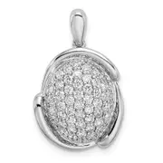 14k White Gold Polished Oval Pave Real Diamond Pendant