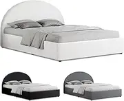 ALFORDSON Bed Frame with Gas Lift Storage, Double Size Bed Base with Padded Headboard, Howell Mattress Foundation with for Bedroom, Apartment, Living Room and Office, White Boucle