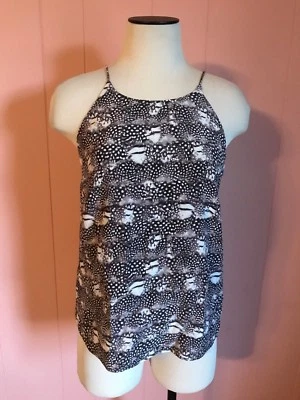 JCrew Silk Cami in Feather Print 00 XXS Black White Grey Top Tank E6707