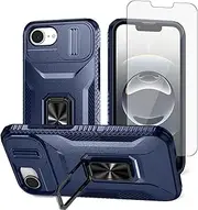 Asuwish Phone Case for iPhone 16e/SE 2025/SE 4 with Slide Camera Cover Screen Protector Ring Holder Stand Rugged Slim Cell Protective i Phone16e i16e 16 e SE4 4th Generation 16eCase Women Men Blue