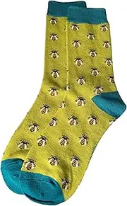 [Purple Possum] Bee Socks Bumble Bees in Lime Green Bamboo Cotton Blend Women's Socks Size 3-7, Lime, Lime Green, Green, Pistachio,, 4.5-8 US