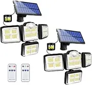 Outdoor Solar Motion Sensor Lights - 2Pcs 288 LED Solar Flood Light 3500LM 7000K with 5M Cord for Outside Security Lighting - IP65 Waterproof and Remote Control for Yard, Garage, Garden (2-Pack)