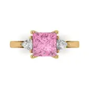 2.32Ct Princess Cut Pink Gemstone Solid Gold Engagement Promise Statement Ring