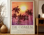 Coastal Life Vintage 70s Newspaper Print California Wall Art Chic Palm Tree
