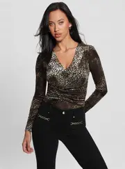 GUESS Women's Dark Brown Belinda Velvet Print Top Size: XL, Polyamide