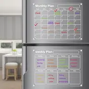 3Pcs Acrylic Magnetic Calendar Set Erasable Magnetic Fridge Calendar Reusable Acrylic Magnetic Fridge Board Monthly Weekly Acrylic Planner and Blank Board with Makers for Home Fridge 7(Style 2)
