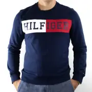NWT Tommy Hilfiger Navy Blue Sweatshirt Pullover Big Spelled Out Logo Size M