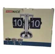 WoneNice Retro Digital Flip Clock Battery Powered Gear Operated Silver