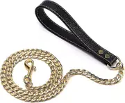 4ft Metal Dog Lead With Leather Handle,fully Welded Gold Dog Leash,316l Stainess