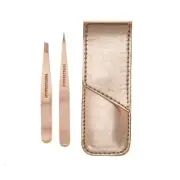 Rose Gold Tweezer Set 3 Piece Precision Stainless Steel for Eyebrow Shaping