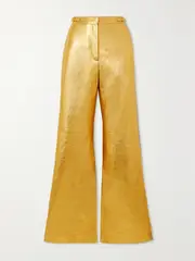 [Gabriela Hearst] Gabriela Hearst - Vesta Metallic Leather Wide-leg Pants - Gold - IT42 IT 42 Gold