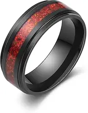 [LerchPhi] 8MM Mens Wedding Band Black Zirconium Ring KOA Wood Inlay Stepped Edge Unisex Promise Ring for Him and Her