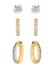 Aqua Cubic Zirconia Stud & Hoop Earrings in Gold Tone Sterling Silver, Set of 3 - Exclusive