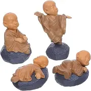 IWOWHERO 4pcs Miniature Resin Statues Cute Buddha Figurines for Home Decor Office Desktop Zen Garden