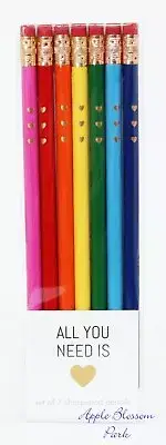 NEW Rainbow #2 Graphite 7 PENCIL SET - School Pride ALL YOU NEED IS LOVE Pencils