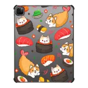 iPad Pro 12.9-inch (5th/6th gen) iPad Impact Case Cute Calico Cat Gunkan & Corgi Tempura with Sushi - Kawaii Kitten & Puppy with Japanese Food