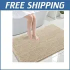 Plush Chenille Bath Mat 44x32 - Quick Dry, Non-Slip, Machine Washable Beige