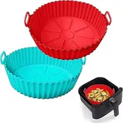 2 Pack Air Fryer Silicone Liners For 3-5QT Air Fryer, 8.0'' Round Air Fryer Silicone Basket,Heat Resistant Easy Cleaning Air Fryers Oven Accessories, Reusable Air Fryer Silicone Bowl