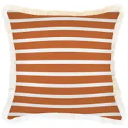Cushion Cover-Coastal Fringe-Hampton Stripe Burnt Orange-45cm x 45cm