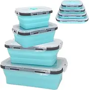 Yuroochii Collapsible Silicone Food Storage Container Set of 4 (350/500/800/1200ML), Leftover Meal Box, Bento Lunch Boxes, Microwave & Dishwasher Safe, Foldable Thin Box Design