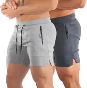 [PIDOGYM] Men's 5" Gym Workout Shorts,Fitted Jogging Short Pants for Bodybuilding Running Training with Zipper Pockets