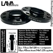 2PC 15MM THICK 5X120 74.1MM C.B WHEEL SPACER+45MM 14X1.25 BOLT FIT BMW X5/X6 (for: BMW)
