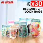 10/30PCS Zip Lock Mason Jar Reusable Bag Food Storage Stand Up Zipper Pouch PE