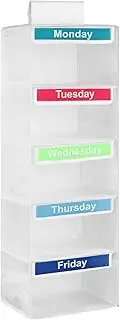 Weekly Clothes Organizer for Kids - 5 Shelf Hanging Closet Organizer, Polyester Daily Cube for Hats, T-Shirts, Bags, Towels (White)