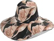 [Yoogain] Rose Velvet Ribbon Caramel and Black Foldable Sun hat for Women for Hiking Decorative Visor hat for Ladies Beach Vacation Essentials Sombrero de sol para Mujer, Rose Velvet Ribbon Caramel and Black
