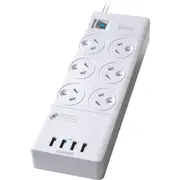 SANSAI PAD4066E 6 Way Power Board With USB Surge 4 USB 4.2A Master On/Off Switch 6 WAY