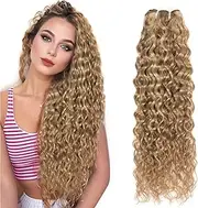 FASHION LINE Brazilian P27/613 Water Wave Blonde Human Hair Extensions Unprocessed Human Hair Bundles Weft 1PC 100g Piano Color (14")