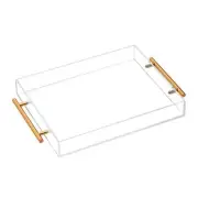 Clear Acrylic Lucite Serving Tray with Metal Handles,No Need to Assemble,11x1...