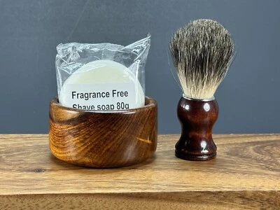 Badger Hair Shaving Brush Wood Mug Bowl Handmade Soap Shave Set Man Gift Holiday
