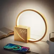 Bedside Lamp with Alarm Clock,LED Touch Lamp with 2 Alarm,Wake-Up Light - WOODEN