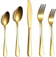 Berglander Flatware Set 20 Piece, Stainless Steel with Titanium Gold Plated, Golden Color Flatware Set, Silverware, Cutlery Set Service for 4 (Shiny Gold)