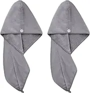 Polyte Microfibre Hair Turban Wrap Drying Towel, 30 x 71 cm, 2 Pack (Dark Gray)