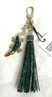 New Brahmin EMERALD GREEN Melbourne CROC Lth Crystal Tassel Bag Charm Key Fob