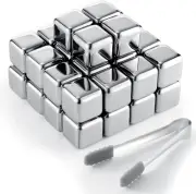 24 Pcs Stainless Steel Ice Cubes with Ice Tongs Whiskey Cubes Metal Whiskey Rock