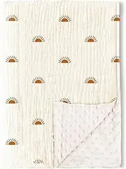 Konssy Baby Blankets for Unisex Boys Girls, Super Soft Nursery Minky Blankets with Muslin Cotton Front and Dotted Fleece Backing, Printed Bed Throws Newborn
